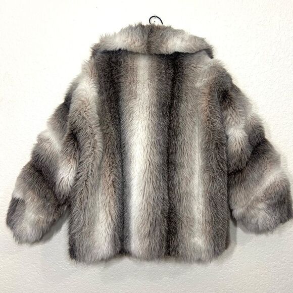 Vintage 80’s Faux Fur Coat Grey Cream White Pelted Jacket Mob Wife Size 14 - Picture 3 of 13